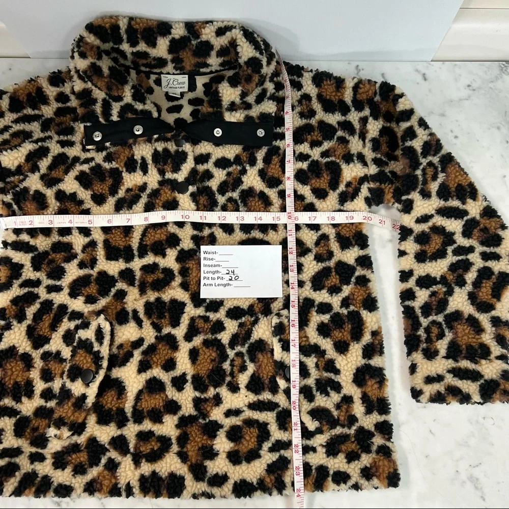 J. CREW Jacket Vintage Fleece cropped leopard faux fur Snaps Pockets pul… - Picture 7 of 13